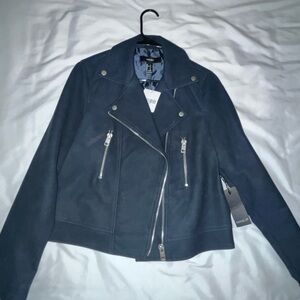 FOREVER 21 SUEDE LEATHER BOMBER STYLE JACKET Navy Blue size large